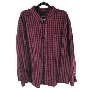 Basic Editions Mens Shirt Modern Fit Heavy Cotton Plaid Red Black 3XLT
